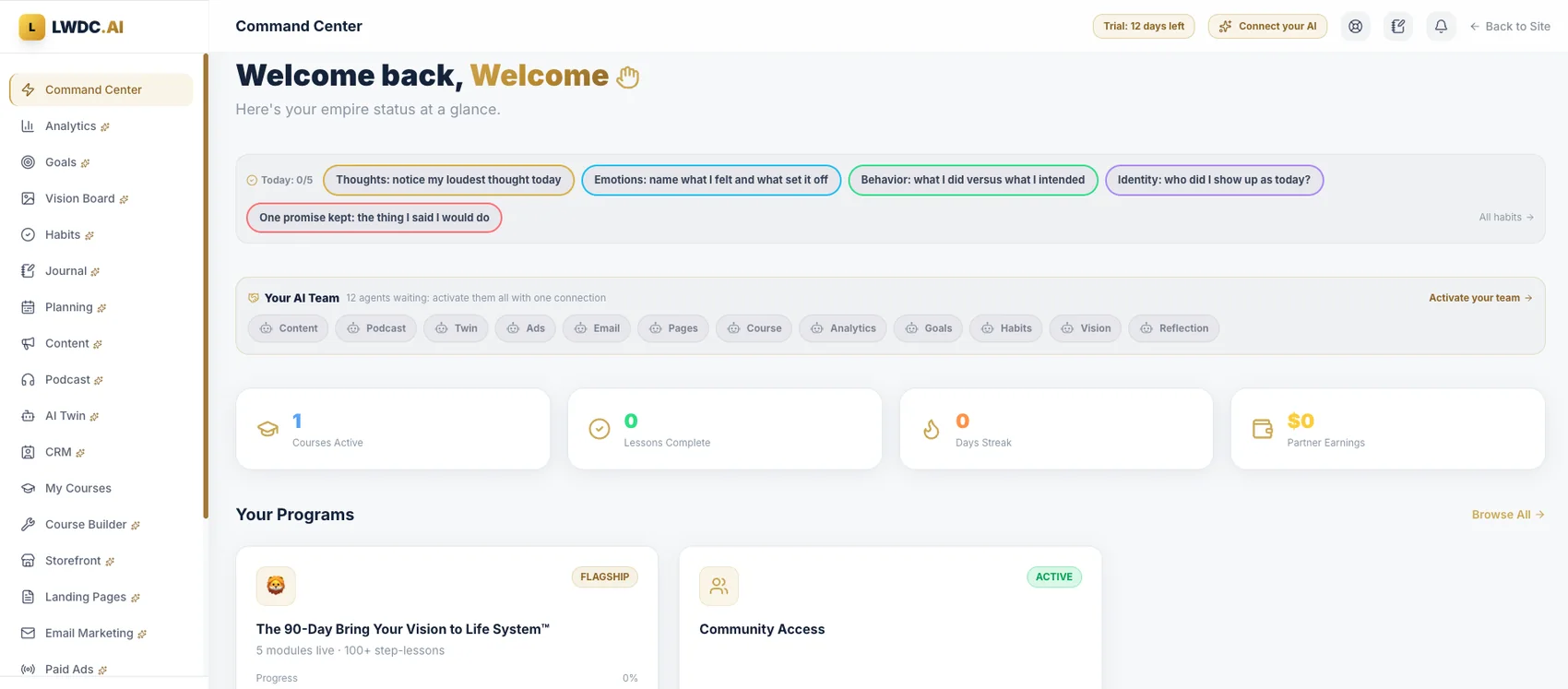 The LWDC.AI Command Center dashboard