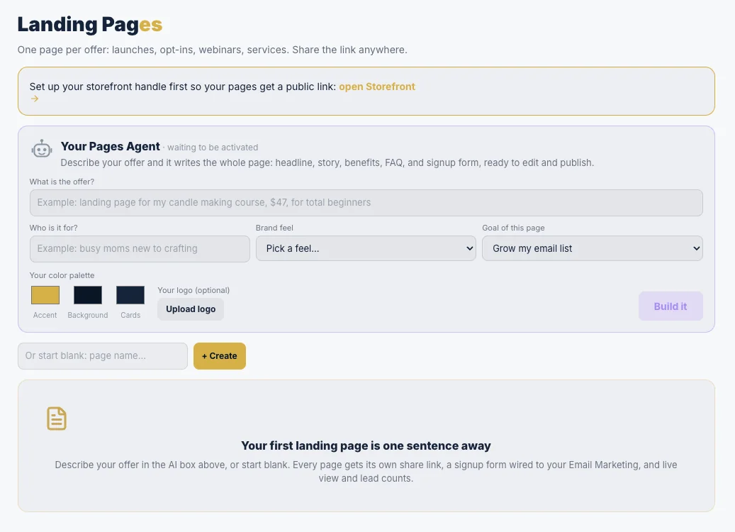 The Pages Agent building a landing page