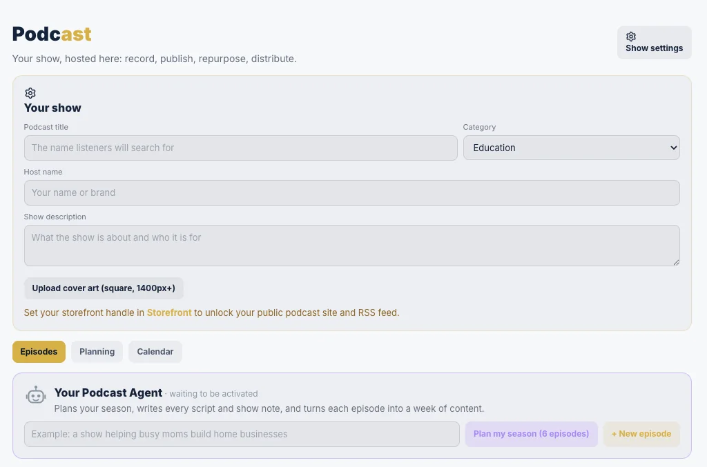 The Podcast studio with your Podcast Agent